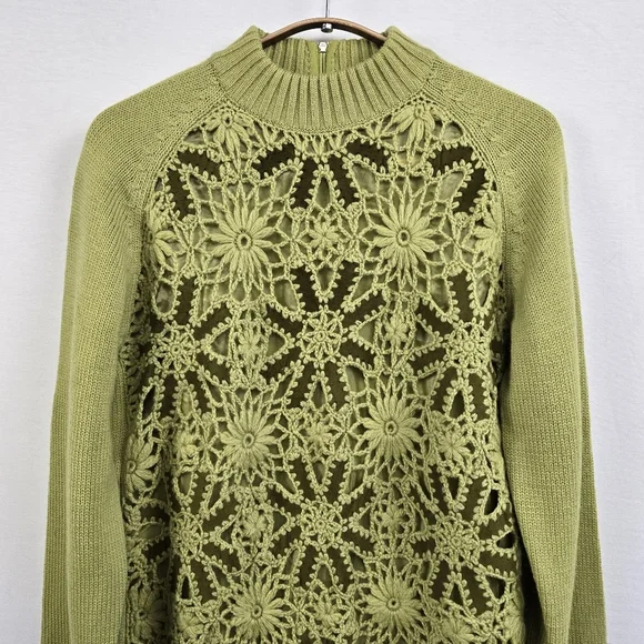Vintage Suede Wool Crochet Mock Neck Sweater Floral Embroidered - Picture 2 of 12